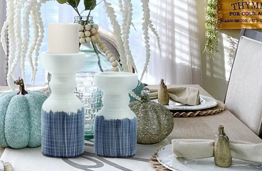 Two-Toned Terra Cotta Candle Holders, Set of 2