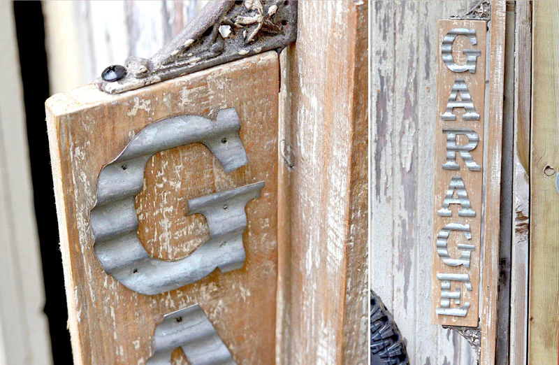 Aged Wood and Metal Garage Sign