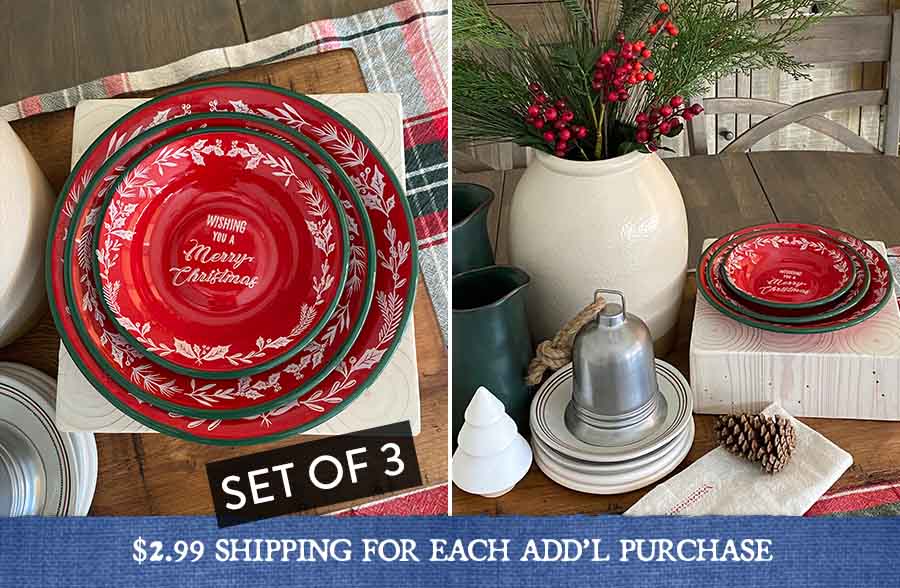 Wishing You A Merry Christmas Enameled Dishes, Set of 3