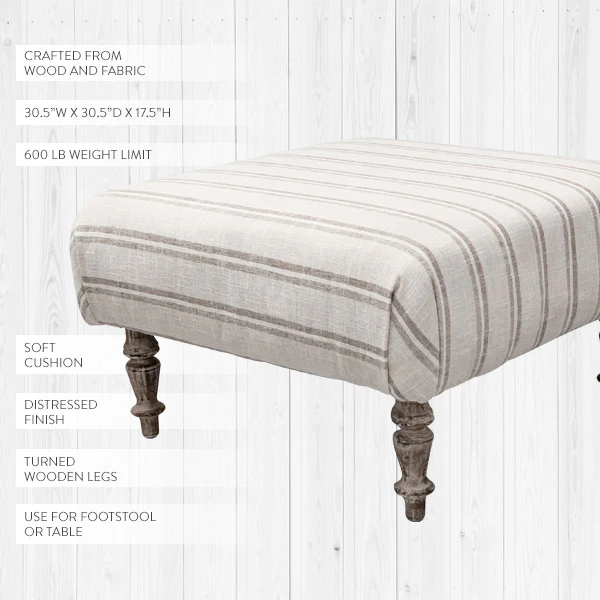 Farmhouse Stripe Fabric Ottoman