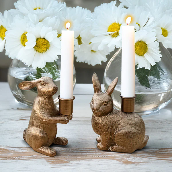 Bronze Bunny Candle Holders, Set of Two