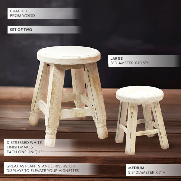 Whitewashed Riser Stools, Set of 2