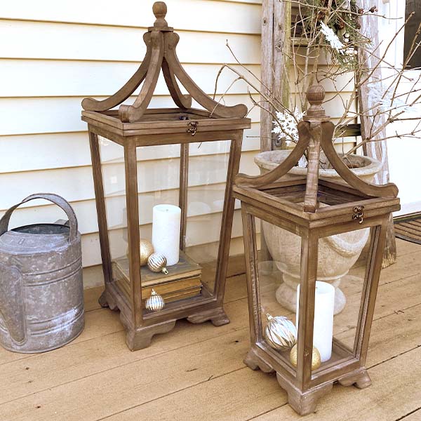 Oversized Natural Brown Urban Wooden Lanterns, Set of 2