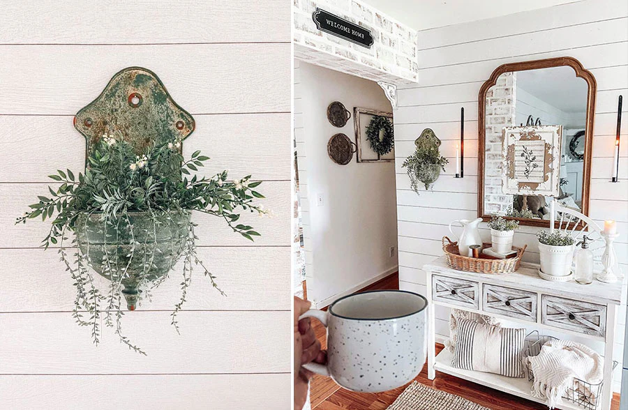 Antiqued Finish Ornate Wall Planters, Set of 2