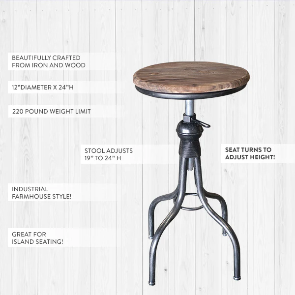 Adjustable Height Wooden Top Backless Counter Stool