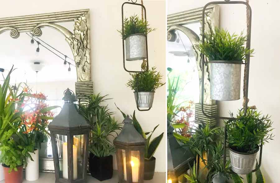 Metal Framed Hanging Galvanized Flower Pot, Set of 2
