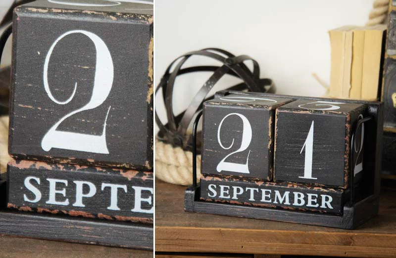 Distressed Wooden Block Perpetual Calendar