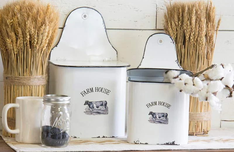 Farmhouse Enamel Wall Containers  Set of 2