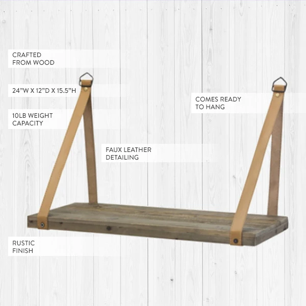 Floating Wall Shelf with Faux Leather Straps