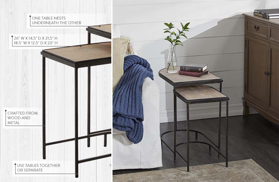 Distressed Wood and Metal Nesting Side Tables, Set of 2