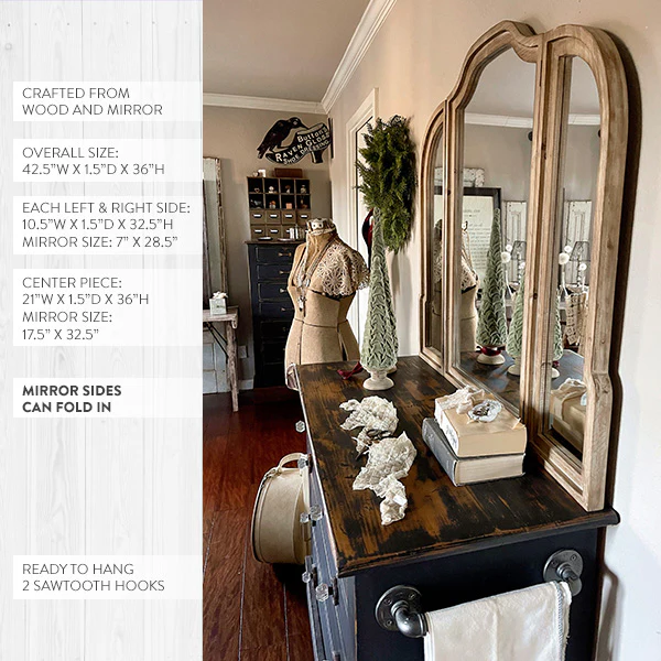 Distressed Scalloped Edge Tri Fold Mirror