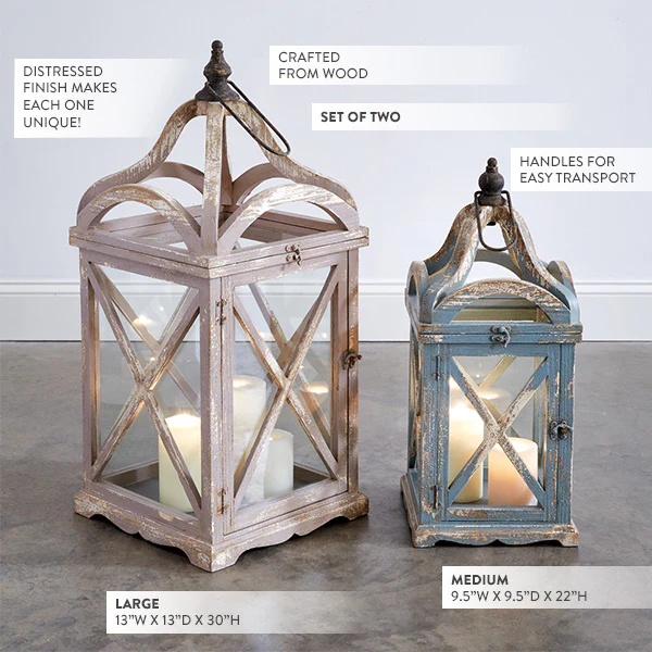 HUGE Shabby Chic Distressed Floor Lanterns, Set of 2