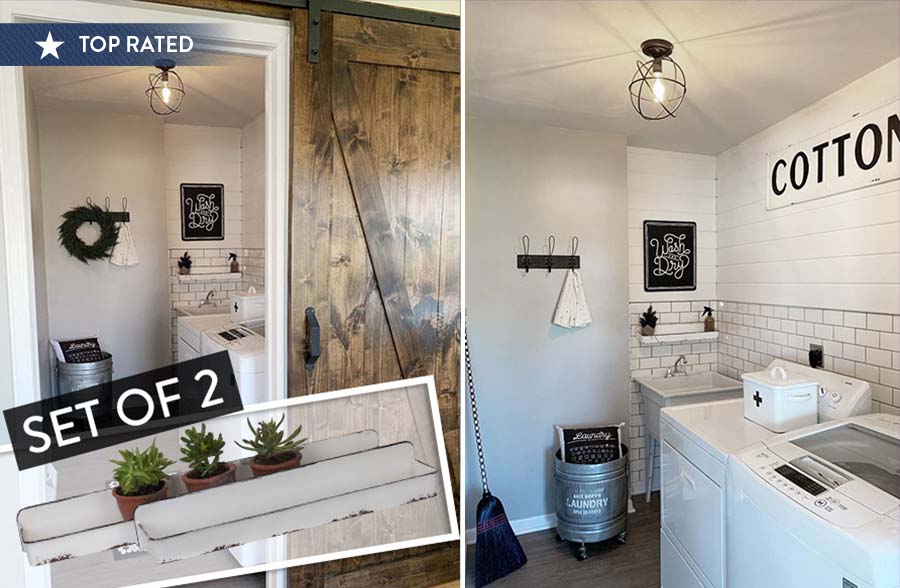 White Distressed Metal Wall Shelves, Set of 2