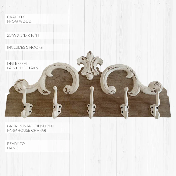 French Farmhouse Scalloped Wooden Wall Hook