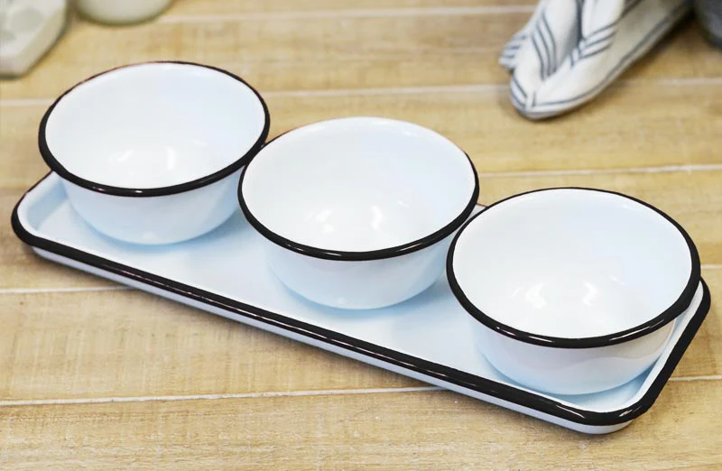 Enamel Bowl Set with Tray