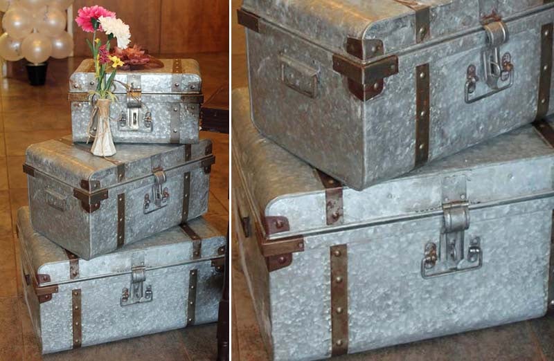 Metal Galvanized Trunks  Set of 3