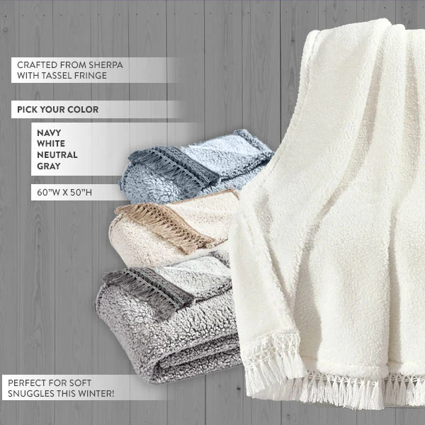Sherpa Throw with Tassel Fringe, Pick Your Color