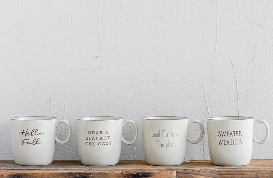 Seasonal Stoneware Mugs, Set of 4 Styles