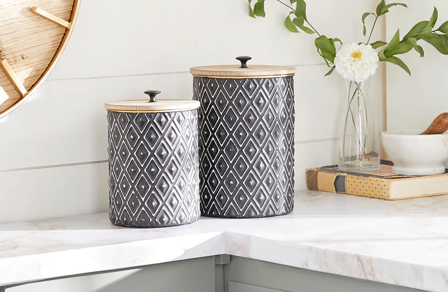 Black and White Textured Canisters, Set of 2