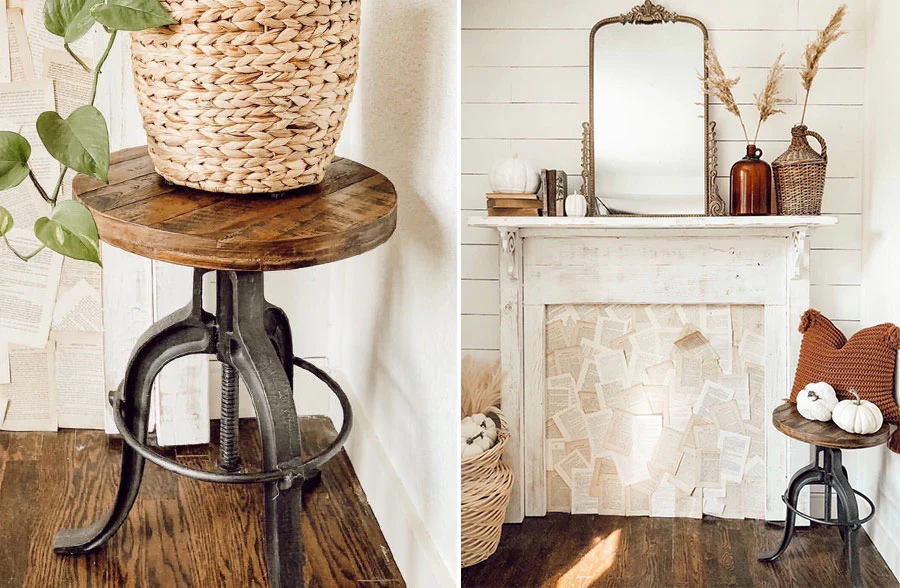 Adjustable Teak and Iron Stool